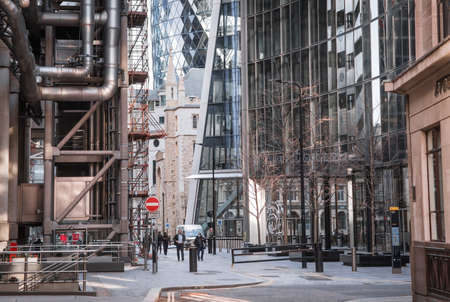London, UK - 23 February, 2021: City o London empty streets during national Covid lockdown. Covid restrictions, social distancing.のeditorial素材