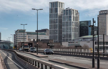 London, UK - February 23, 2021: City of London financial district view from the Embankment. View include river Thames, St, Pauls cathedralのeditorial素材