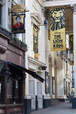 London, UK - February 23, 2021: Lyceum Theatre is the home for Lion King musical closed due to...