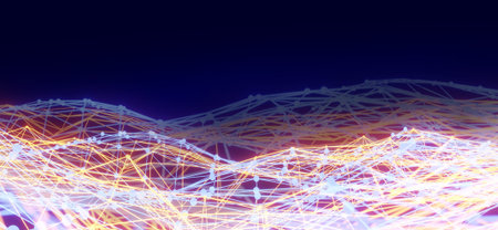 3D Render Abstract Sci Fi neon background, network, connections, computer and technology idea