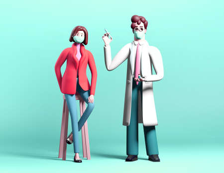 Vaccination concept. Doctor with Covid 19 vaccine and world map. Vaccine global distribution. 3D render illustration.の写真素材