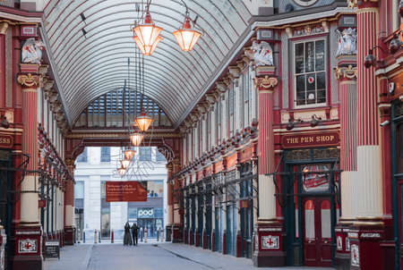 London, UK - February 23, 2021: Leadenhall market closed, no people. Empty streets City of London during national lockdown. Covid restrictions, social distancing.のeditorial素材