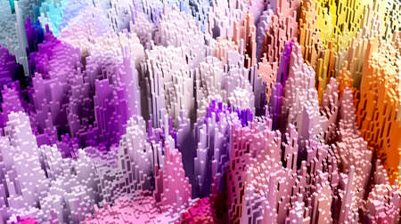 Voxel colourful abstract background Illuminated cubes 3D render. Business, science and technology concept backgroundの写真素材