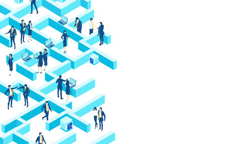 Isometric 3D business environment. Business management infographic. Isometric labyrinth, business...