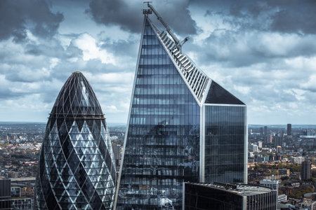 London, UK - 25 April, 2020: City of london view, business and banking district with modern...