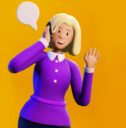 Businesswoman waving her hand in order to say hello. Successful happy person. 3D Rendering...