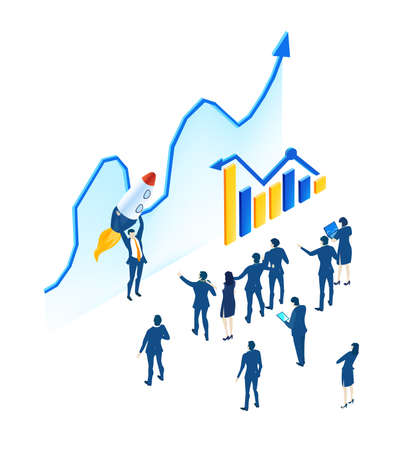 Isometric 3D business environment with business people working in Big data center. Technology, analysing, web support and internet security. Data protection. Isometric working spaceのイラスト素材