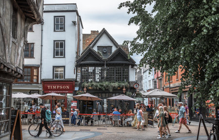 Oxford, UK - June2, 2021: Cornmarket street, major shopping street and pedestrian precinct in...