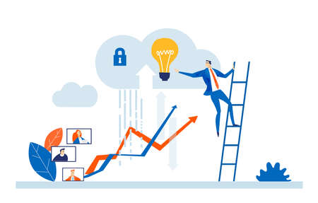 Business people working online, cloud data, internet security, data protection, internet communication, remote working, data storage conceptのイラスト素材