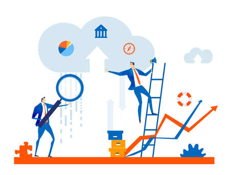 Business people working online, cloud data, internet security, data protection, internet communication, remote working, data storage conceptのイラスト素材