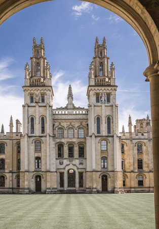 Oxford, UK - June2, 2021: university church St. Marry at Redcliffe square and Oxford University...