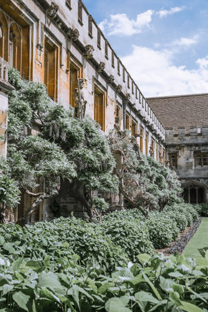 Oxford, UK - June2, 2021: Magdalen college (1458). Inner yard and campus buildings. Oxford Universityのeditorial素材