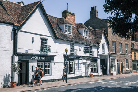 Cambridge, UK - June 2, 2021: Trumpington street view with little old shops