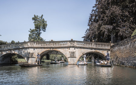 Cambridge, UK - July 16, 2021: River Cam and kitchen bridge of  st Johns college, Cambridge...
