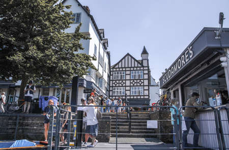 Cambridge, UK - July 16, 2021: River Cam and punting station with lots of touristsのeditorial素材