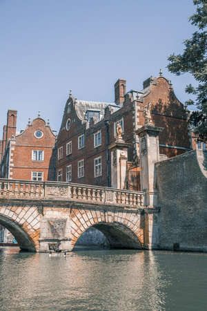 Cambridge, UK - July 16, 2021: River Cam and kitchen bridge of  st Johns college, Cambridge universityのeditorial素材