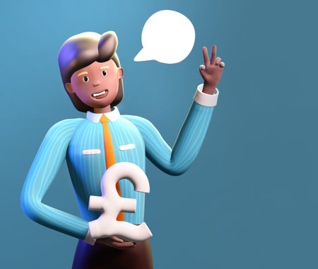 3D rendering illustration. 3D rendering illustration. Business man holds pound sign, help, support,...