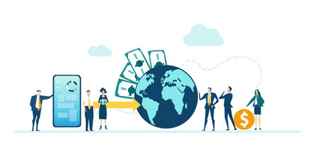 Online shopping idea illustration. People shopping online, web catalog, online payment, data protectionのイラスト素材