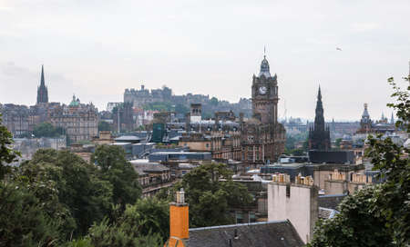 Edinburg, UK - August 23, 2021: Edinburg view from Calton hill. View include Edinburg castle, Balmoral hotel towerのeditorial素材