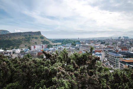 Edinburg, UK - August 23, 2021: Edinburg capital of Scotland view and Holyrood hillsのeditorial素材