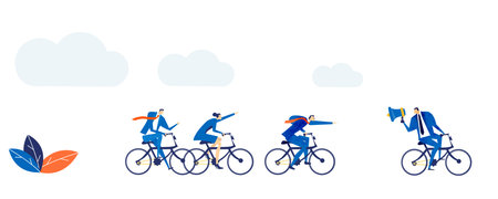 Business people riding bikes in the city. Competitive modern life, winner concept illustration