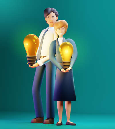 Business people with light bulb, 3D rendering illustrationの写真素材