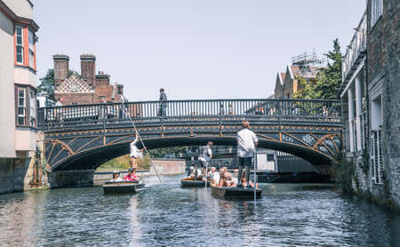 Cambridge, UK - July 16, 2021: River Cam and Punting boats with touristsのeditorial素材