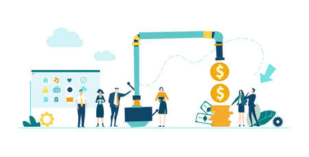 Business people, team working hard on producing new product. Making money, working factory line, new business. International, global businessのイラスト素材