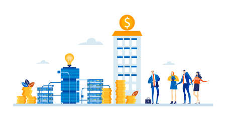 Business people, bankers working with golden coins. Savings, investments, finance strategy and technical support concept.のイラスト素材
