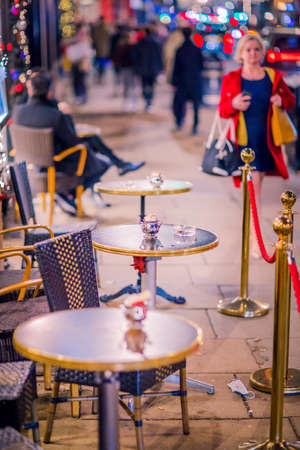 London UK - November 18, 2021: Cafe at Piccadilly.  Festive decorations and Christmas lights at Piccadilly street.のeditorial素材