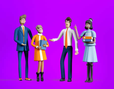 3D rendering illustration. Group of business people are talking. Business people and speech bubblesの写真素材