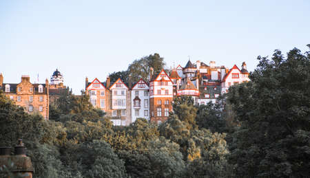 Edinburg, UK - August 23, 2021: St Old victorian houses at sunsetのeditorial素材