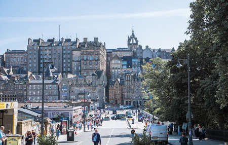 Edinburgh, UK - August 24, 2021: Edinburgh old town entrance from the Central train stationのeditorial素材