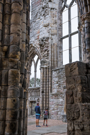 Scotland, Edinburgh, UK - August 26, 2021: Ruins of Holyrood Abbey founded in 1128 by David I.のeditorial素材