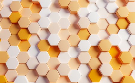 Hexagons, rendering 3D illustration. Abstract background, business, science concept.