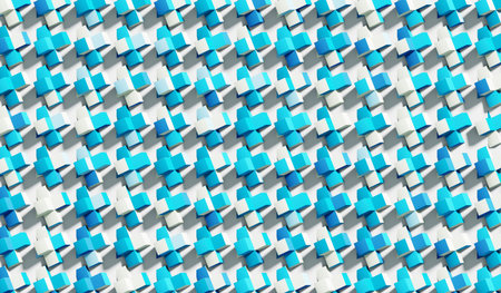 Cube wall. Geometric abstract background made of many rotating cubes. Rendering 3D illustration