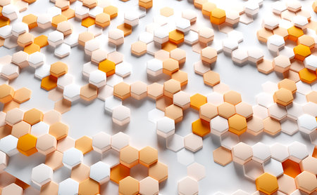 Hexagons, rendering 3D illustration. Abstract background, business, science concept.