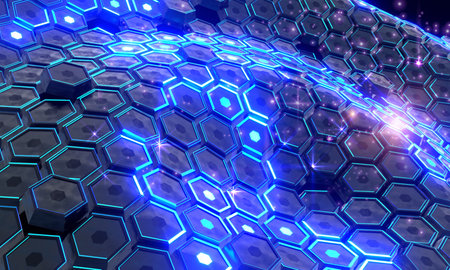 Sci fi technology background, Futuristic sci-fi hexagons wave glowing with neon lights. 3D rendering...