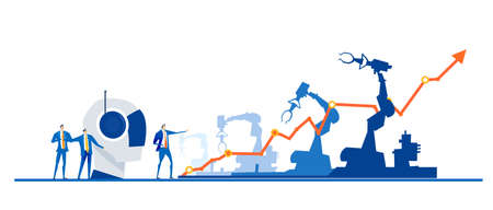 Business people and robot, people working with artificial intelligence, robots help people.のイラスト素材