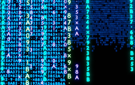 Matrix style background with code rain. Falling random numbers with space for your info or text