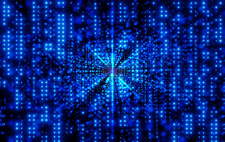 3d rendering illustration. Geometric glowing lines connections, neon lights against of dark...