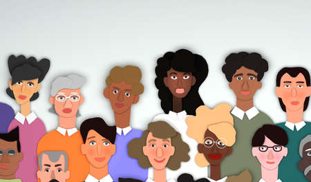 Background with lots of people, smiling to camera. People all ages, big team, people working together. 3D reneging illustrationの写真素材