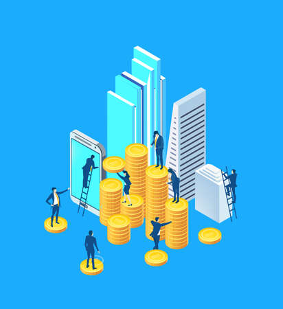 Money, banking, investment strategy and financial advisory I isometric business illustration.  Business people, banker working hard towards the success.のイラスト素材