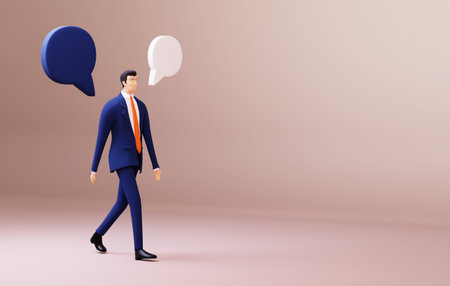 Successful businessman walking on white background with space for your text. Businessman and speech...