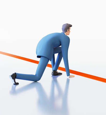Successful businessman in the start race position. Competitive, ambitions, professional concept.  3D rendering illustration.の写真素材