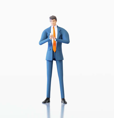 Successful businessman search information on mobile device. Busy person, professional, help, support, advisory concept 3D rendering illustration.の写真素材