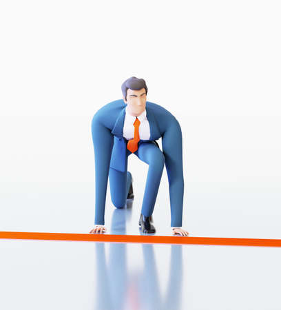 Successful businessman in the start race position. Competitive, ambitions, professional concept.  3D rendering illustration.の写真素材
