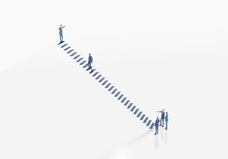 Successful business people are waking up the stairs. Career, professional achievements, competitive environment concept 3D rendering illustrationの写真素材