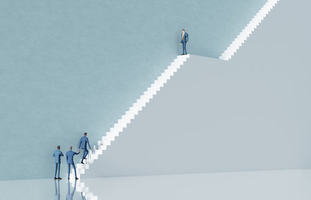 Successful business people are waking up the stairs. Career, professional achievements, competitive environment concept 3D rendering illustrationの写真素材