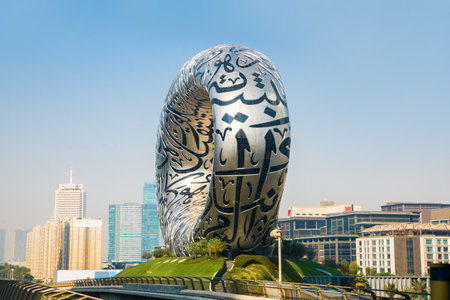 Dubai, UAE - September 2, 2022: Egg shape building, Museum of the future at Sheikh Zayed Road.のeditorial素材